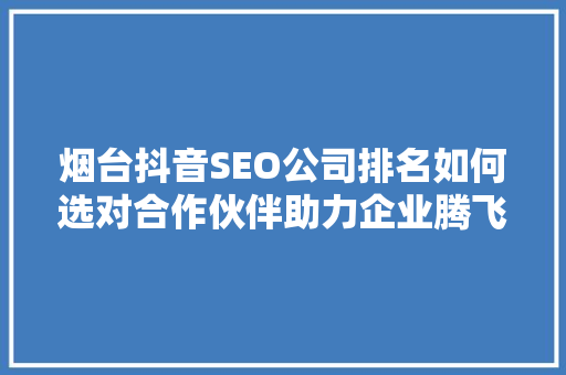 烟台抖音SEO公司排名如何选对合作伙伴助力企业腾飞