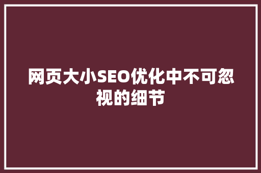 网页大小SEO优化中不可忽视的细节