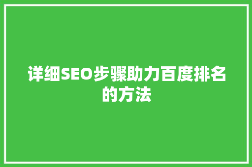 详细SEO步骤助力百度排名的方法