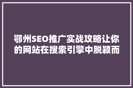 鄂州SEO推广实战攻略让你的网站在搜索引擎中脱颖而出