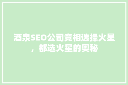 酒泉SEO公司竞相选择火星，都选火星的奥秘