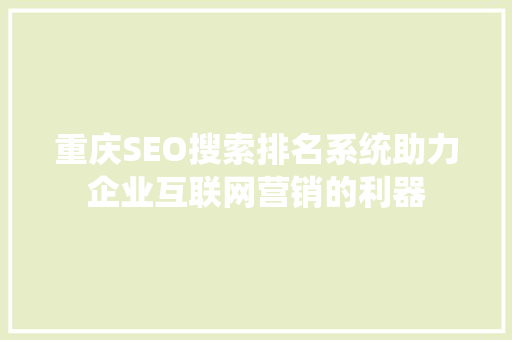 重庆SEO搜索排名系统助力企业互联网营销的利器