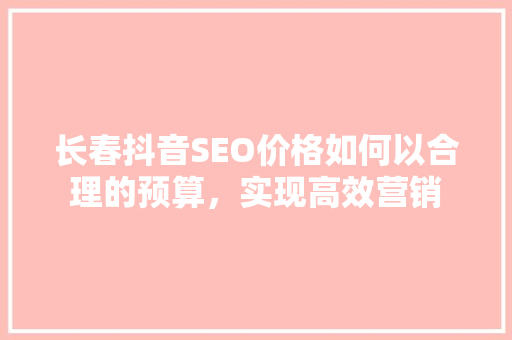 长春抖音SEO价格如何以合理的预算，实现高效营销