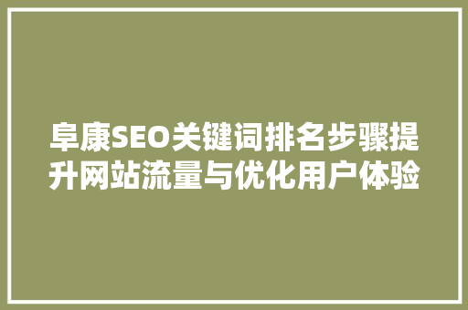 阜康SEO关键词排名步骤提升网站流量与优化用户体验