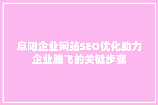 阜阳企业网站SEO优化助力企业腾飞的关键步骤