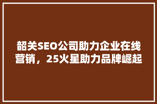 韶关SEO公司助力企业在线营销，25火星助力品牌崛起