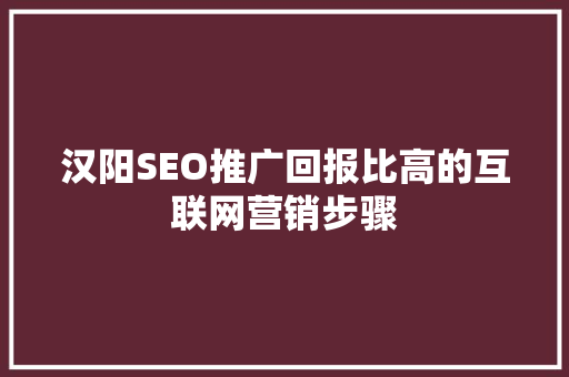 汉阳SEO推广回报比高的互联网营销步骤