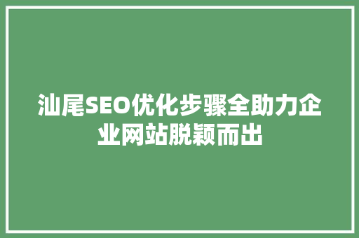 汕尾SEO优化步骤全助力企业网站脱颖而出 Web前端
