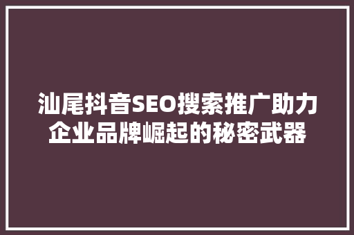 汕尾抖音SEO搜索推广助力企业品牌崛起的秘密武器