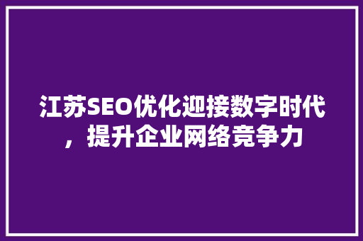 江苏SEO优化迎接数字时代，提升企业网络竞争力