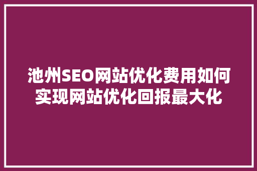 池州SEO网站优化费用如何实现网站优化回报最大化