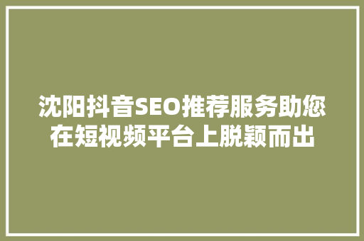沈阳抖音SEO推荐服务助您在短视频平台上脱颖而出