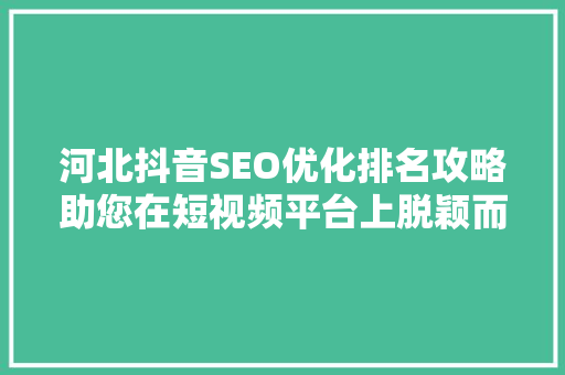河北抖音SEO优化排名攻略助您在短视频平台上脱颖而出