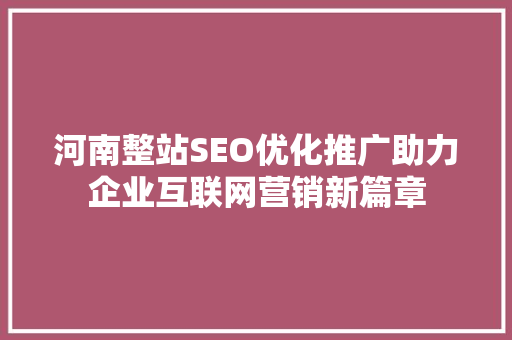 河南整站SEO优化推广助力企业互联网营销新篇章