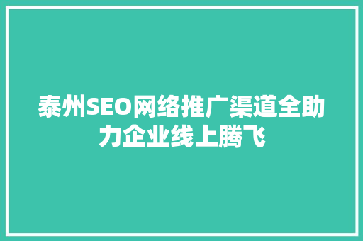 泰州SEO网络推广渠道全助力企业线上腾飞