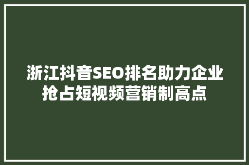 浙江抖音SEO排名助力企业抢占短视频营销制高点