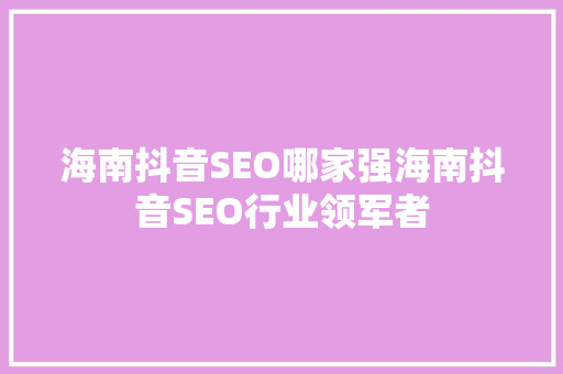 海南抖音SEO哪家强海南抖音SEO行业领军者