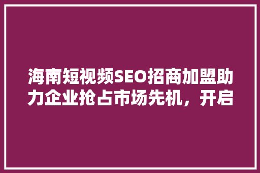 海南短视频SEO招商加盟助力企业抢占市场先机，开启财富之门