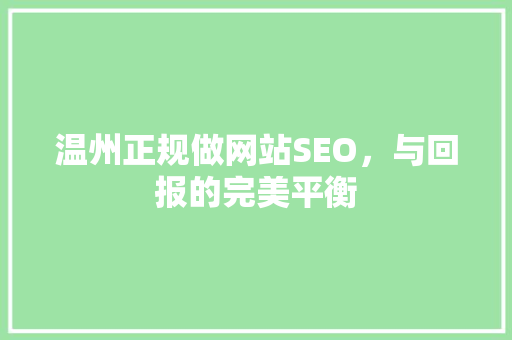 温州正规做网站SEO，与回报的完美平衡