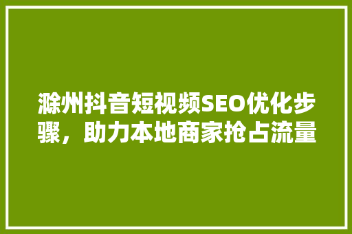 滁州抖音短视频SEO优化步骤，助力本地商家抢占流量红利
