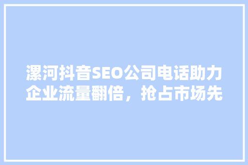 漯河抖音SEO公司电话助力企业流量翻倍，抢占市场先机