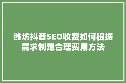 潍坊抖音SEO收费如何根据需求制定合理费用方法