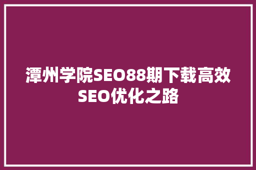 潭州学院SEO88期下载高效SEO优化之路