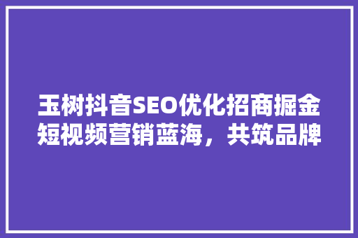 玉树抖音SEO优化招商掘金短视频营销蓝海，共筑品牌新高度