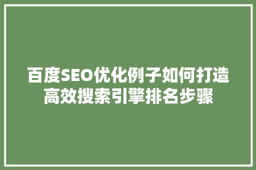 百度SEO优化例子如何打造高效搜索引擎排名步骤