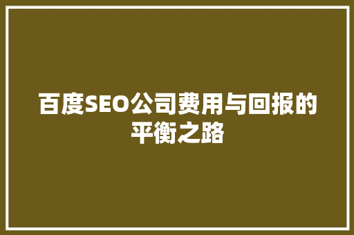 百度SEO公司费用与回报的平衡之路