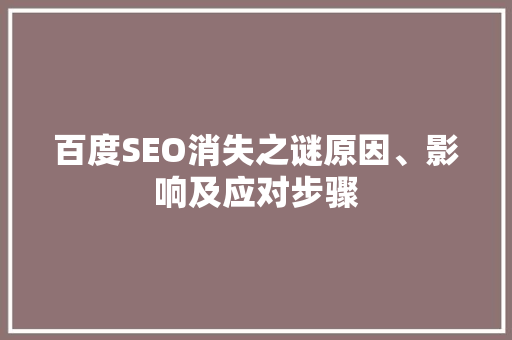 百度SEO消失之谜原因、影响及应对步骤