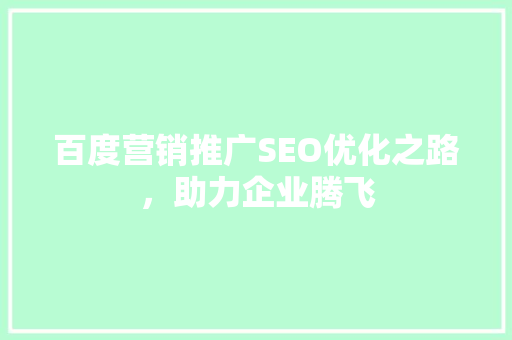 百度营销推广SEO优化之路，助力企业腾飞