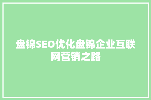 盘锦SEO优化盘锦企业互联网营销之路