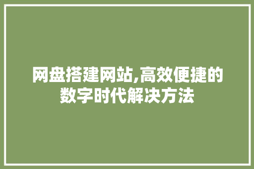 网盘搭建网站,高效便捷的数字时代解决方法