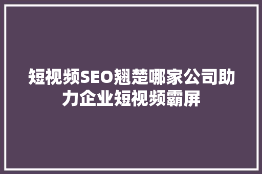 短视频SEO翘楚哪家公司助力企业短视频霸屏