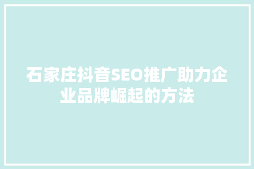 石家庄抖音SEO推广助力企业品牌崛起的方法