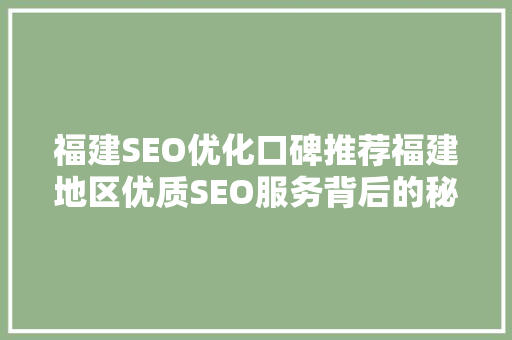 福建SEO优化口碑推荐福建地区优质SEO服务背后的秘密