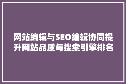 网站编辑与SEO编辑协同提升网站品质与搜索引擎排名 WordPress教程