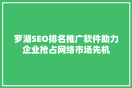 罗湖SEO排名推广软件助力企业抢占网络市场先机