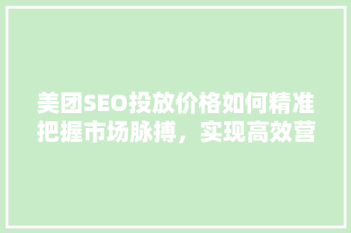 美团SEO投放价格如何精准把握市场脉搏，实现高效营销