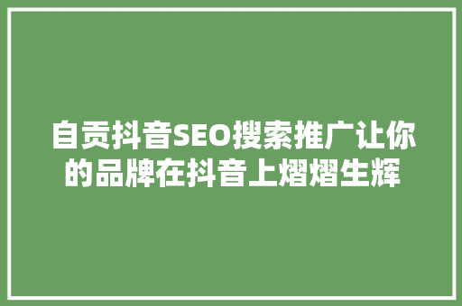 自贡抖音SEO搜索推广让你的品牌在抖音上熠熠生辉