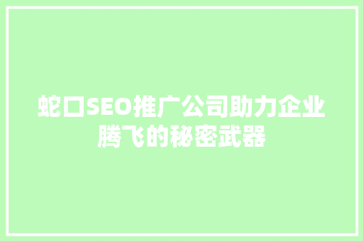 蛇口SEO推广公司助力企业腾飞的秘密武器
