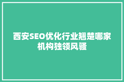 西安SEO优化行业翘楚哪家机构独领风骚