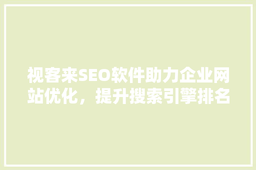 视客来SEO软件助力企业网站优化，提升搜索引擎排名
