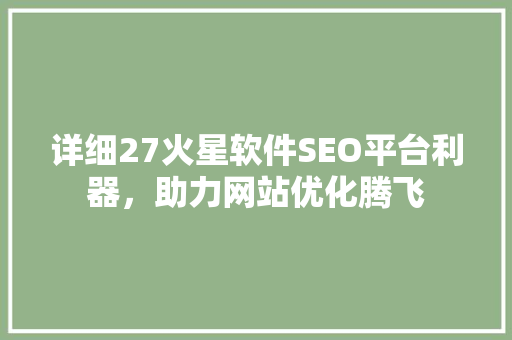 详细27火星软件SEO平台利器，助力网站优化腾飞