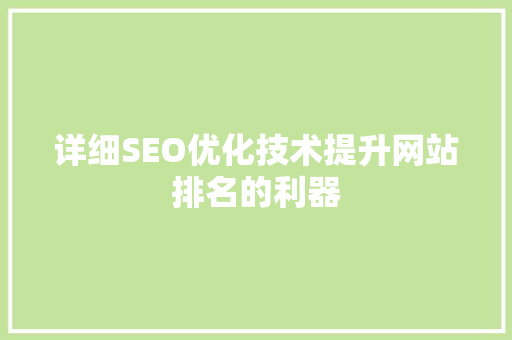详细SEO优化技术提升网站排名的利器