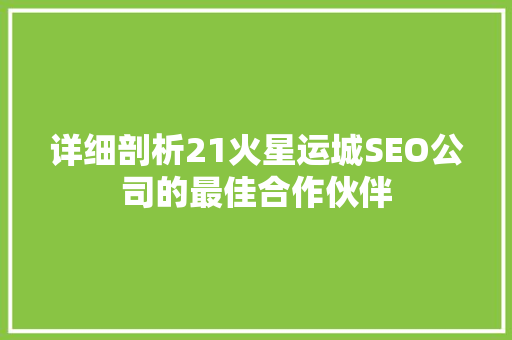 详细剖析21火星运城SEO公司的最佳合作伙伴