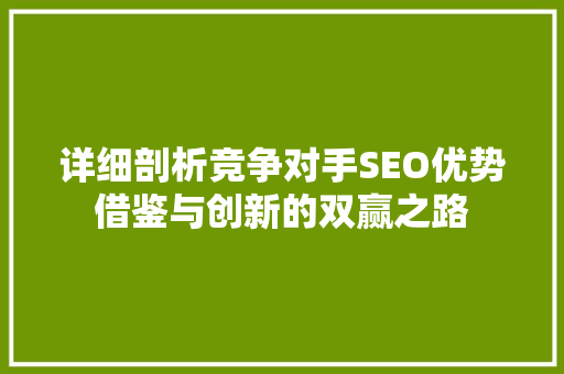 详细剖析竞争对手SEO优势借鉴与创新的双赢之路