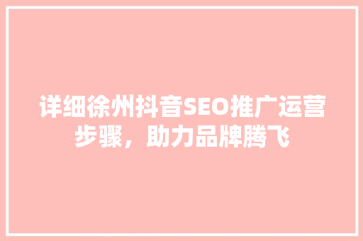 详细徐州抖音SEO推广运营步骤，助力品牌腾飞