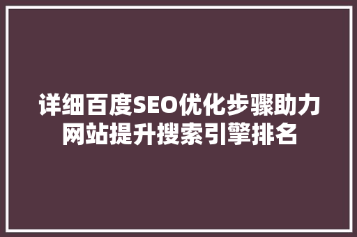 详细百度SEO优化步骤助力网站提升搜索引擎排名